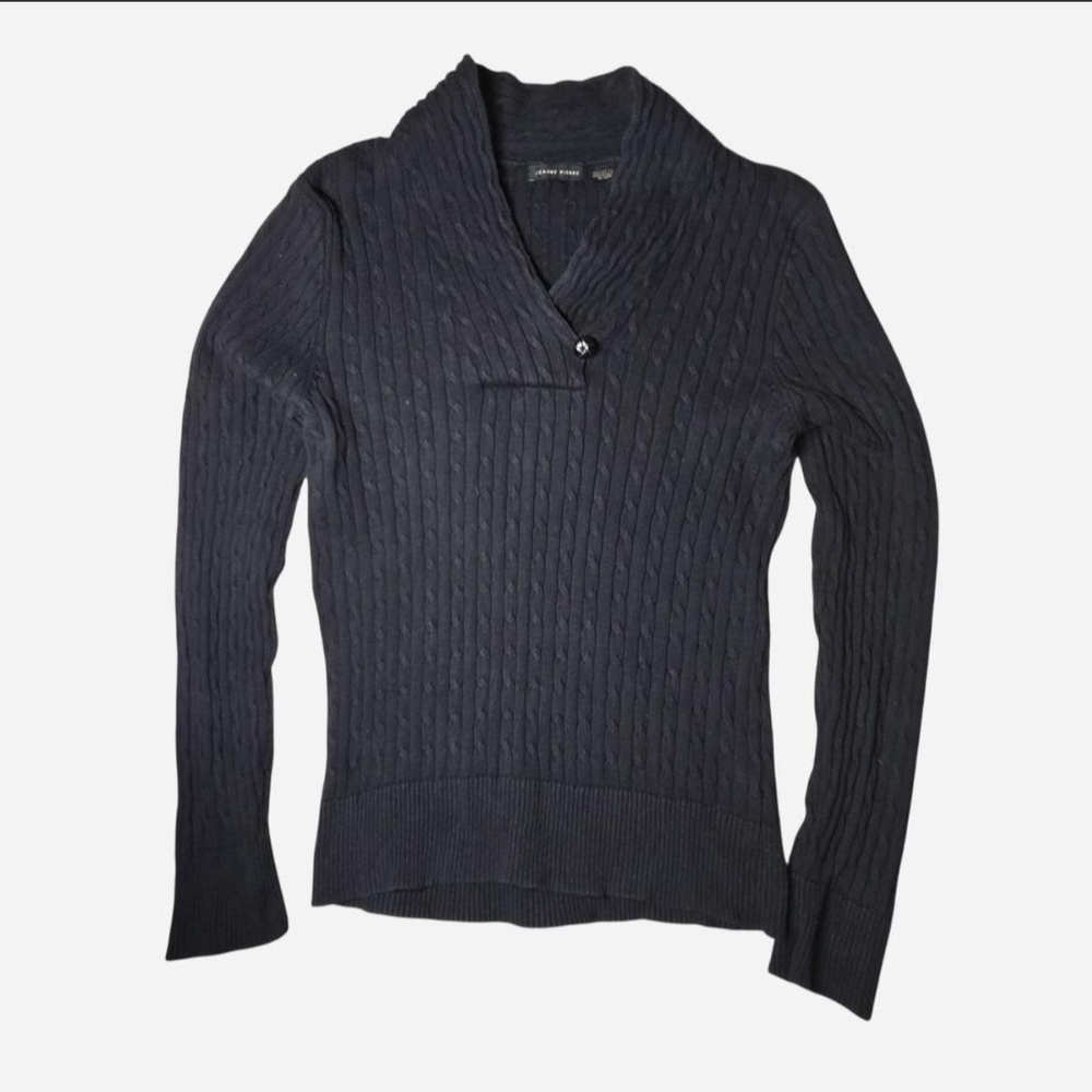Jeanne Pierre 100% Cotton Cable Knit Sweater In Black